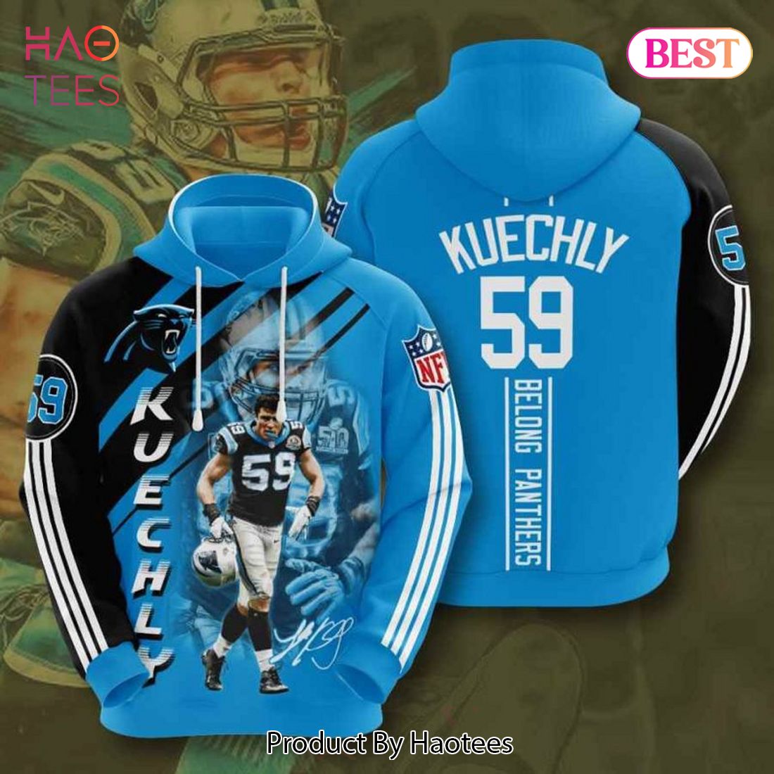 [BEST] Carolina Panthers 59 Kuechly Belong Panthers Signature 3D Hoodie