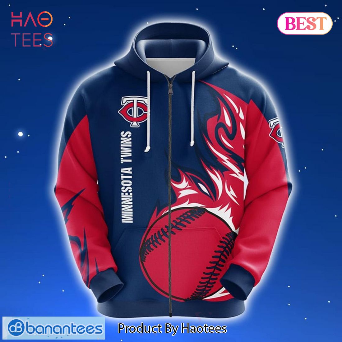 [BEST] MLB Minnesota Twins Red Blue Unisex 3D Hoodie Zip Hoodie