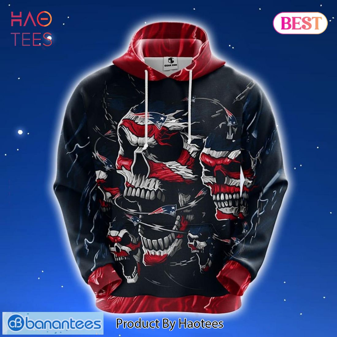 [BEST] NFL New England Patriots Skull Funny Red 3D Hoodie Zip Hoodie
