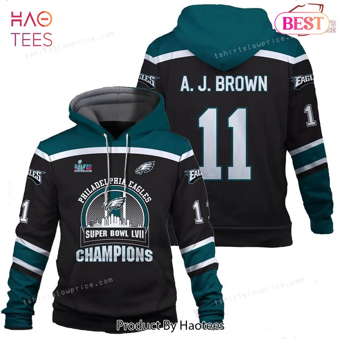 HOT A. J. Brown 11 Eagles Team Philadelphia Eagles Super Bowl Champion 2023 3D Hoodieed