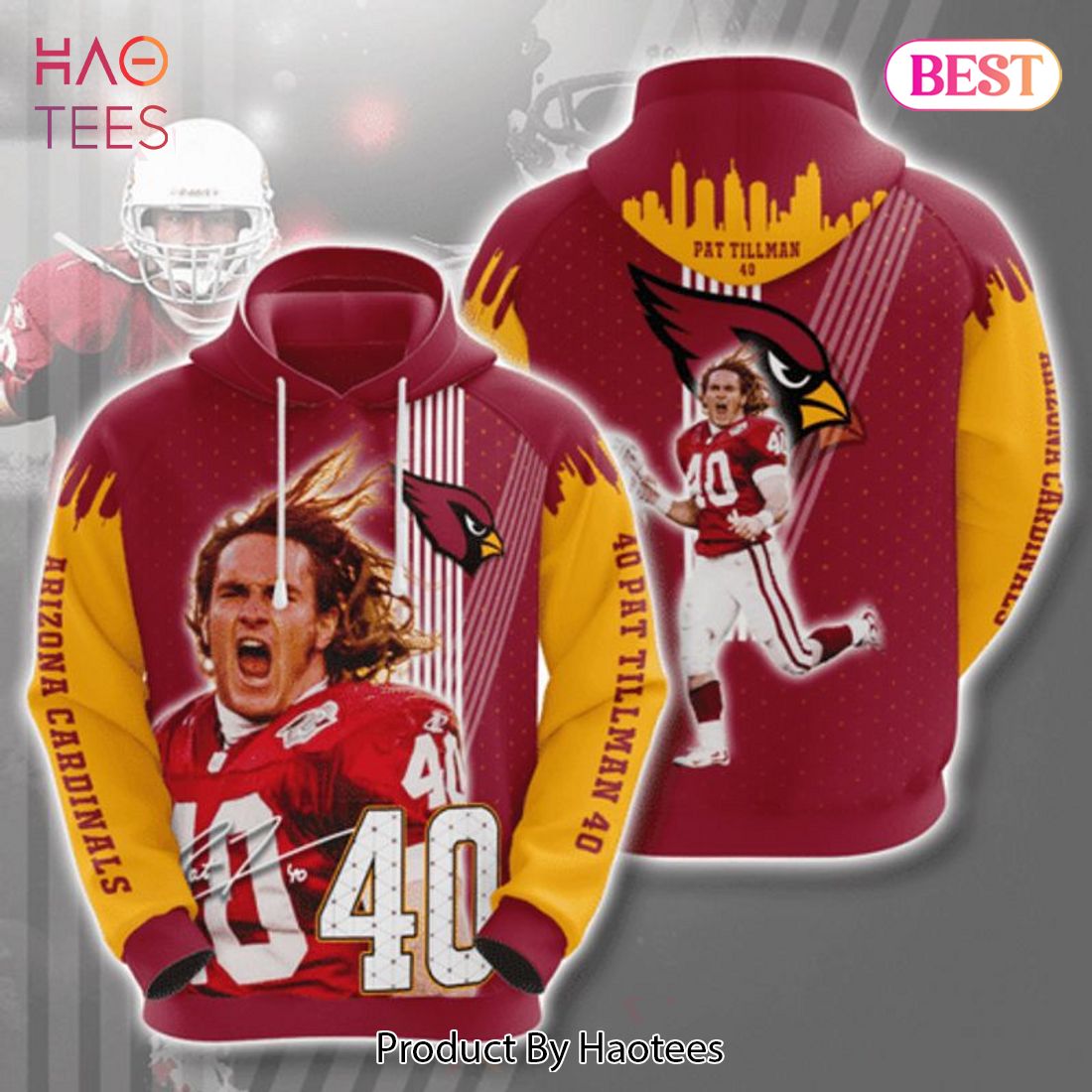 HOT Arizona Cardinals 40 Pat Tillman Signature 3D Hoodie