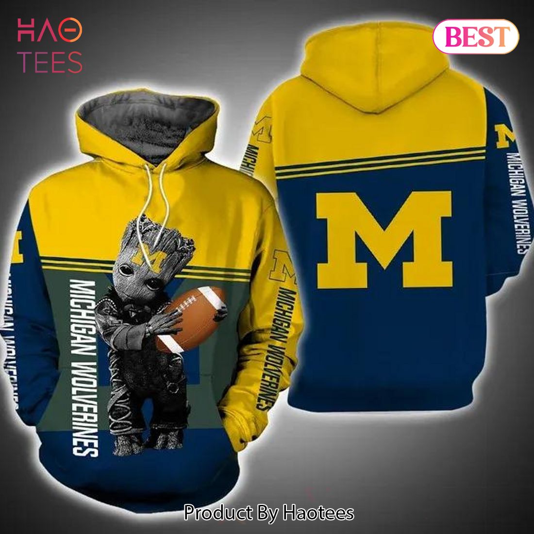 HOT Baby Groot Hug Ball Michigan Wolverines 3D Hoodie NCAA Gifts
