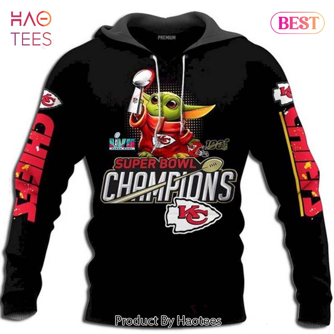 HOT Baby Yoda Star Wars Kansas City Chiefs Super Bowl Champions 3D Hoodie