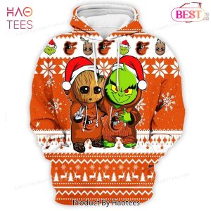 HOT Baltimore Orioles Baby Groot And Grinch Best Friends Football American Ugly Christmas 3D Hoodie