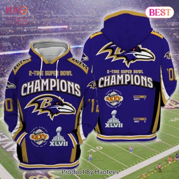 HOT Baltimore Ravens Logo Time Super Bowl Champions 3D Hoodie For Fans
