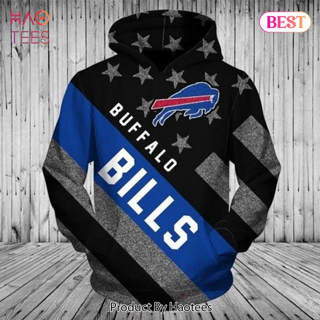 HOT Buffalo Bills America Flag Pattern 3D Hoodie HOT Buffalo Bills America Flag Pattern 3D Hoodie
