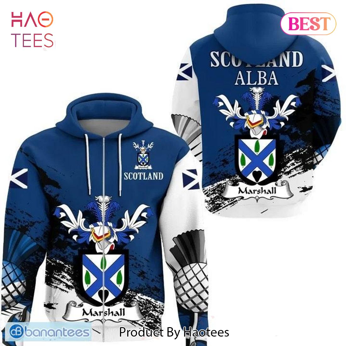 HOT StatunedStore Marshall Scottish Family Crest Scotland Zip Hoodies 3D Gift For Mens