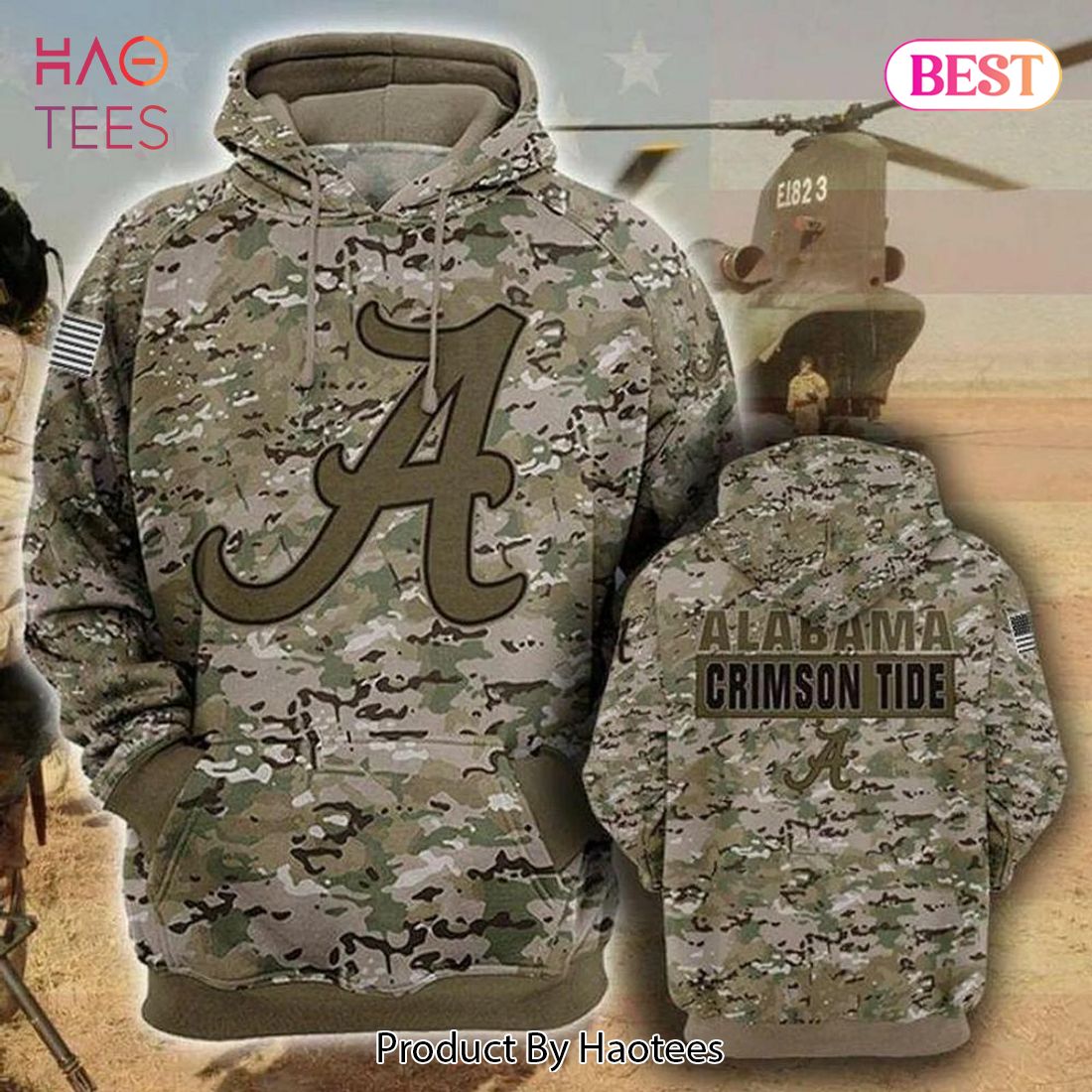 HOT TREND Alabama Crimson Tide Camo Pattern 3D Hoodie Alabama Crimson Tide Christmas Gifts