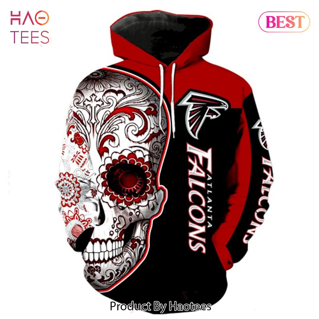 HOT TREND Atlanta Falcons Logo Sugar Skull 3D Hoodie