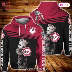 HOT TREND Baby Groot Hug Logo Alabama Crimson Tide 3D Hoodie Alabama Crimson Tide Gift