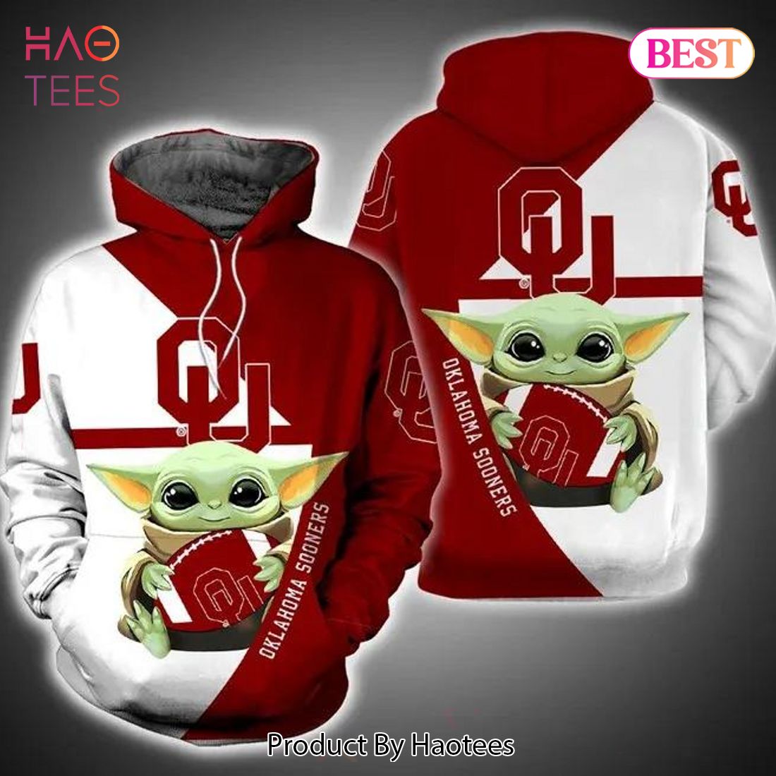 HOT TREND Baby Yoda Hug Ball Oklahoma Sooners 3D Hoodie Cool Oklahoma Sooners Gifts