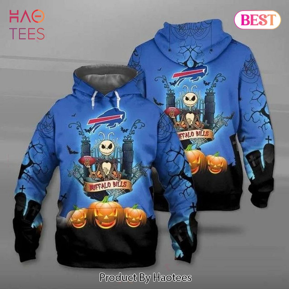 HOT TREND Buffalo Bills Jack Skellington Halloween Blue Background 3D Hoodie