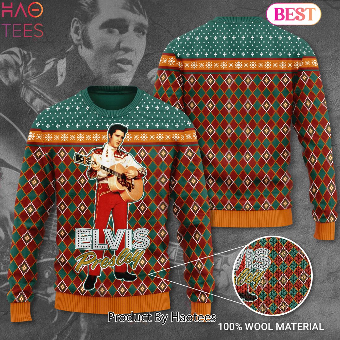 HOT TREND Elvis Presley Orange Christmas Ugly Sweater