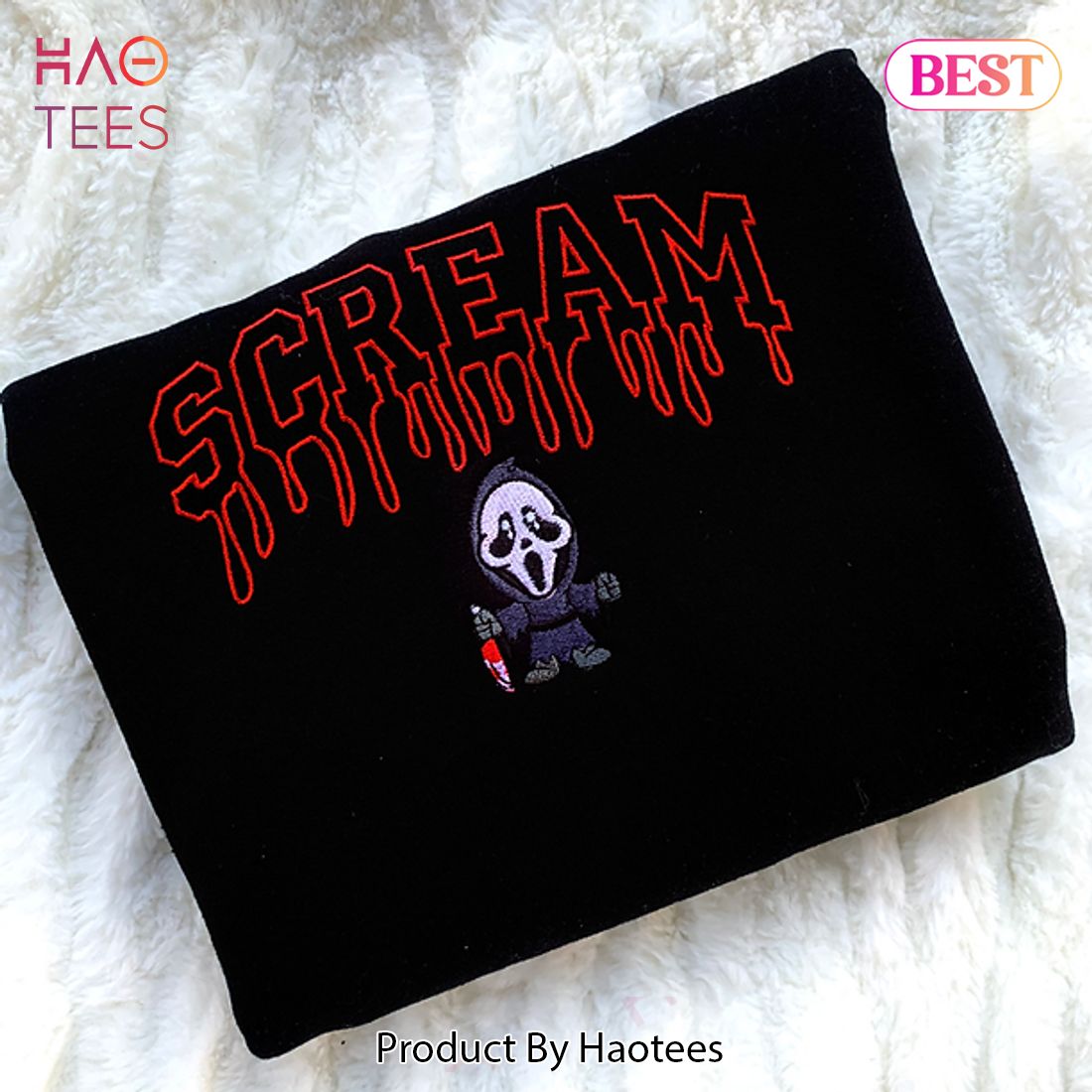 HOT TREND Ghost Character Melt Embroidered Hoodie, Sweatshirt