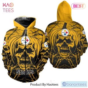 HOT TREND Pittsburgh Steelers 3D Hoodie Halloween pumpkin skull print  Gift For Mens