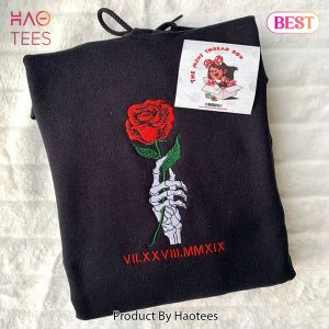 HOT TREND Skeleton Rose Dates Embroidered Hoodie, Sweatshirt