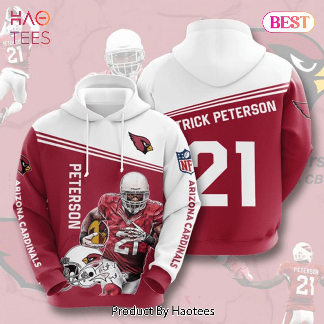 LIMITED Arizona Cardinals 21 Peterson Signature 3D Hoodie