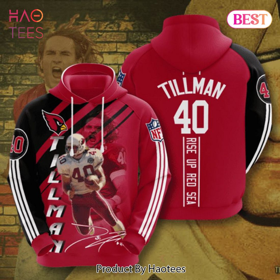 LIMITED Arizona Cardinals 40 Tillman Signature Rise Up Red Sea 3D Hoodie LIMITED Arizona Cardinals 40 Tillman Signature Rise Up Red Sea 3D Hoodie