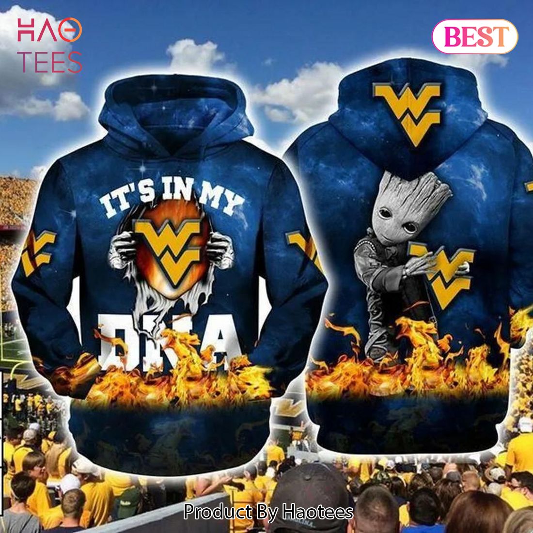 LIMITED Baby Groot It’s My West Virginia Mountaineers DNA 3D Hoodie NCAA Gifts
