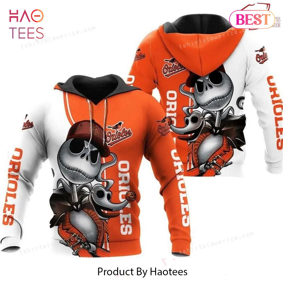 LIMITED Baltimore Orioles Jack Skellington And Zero 3D Hoodie