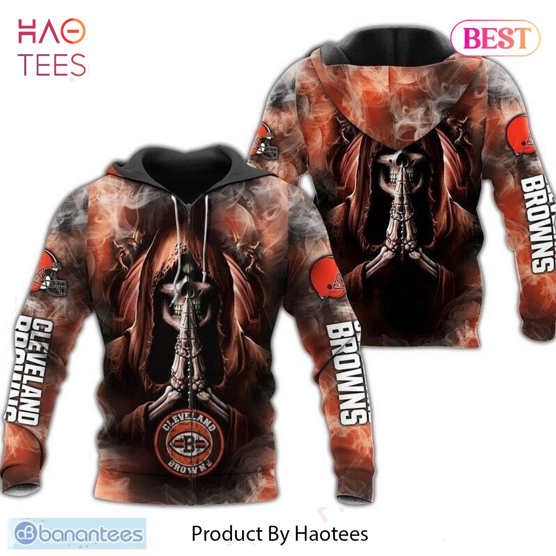 LIMITED Cleveland Browns 3D Hoodies death smoke graphic Gift For Mens