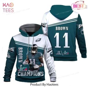 LUXURY A. J. Brown 11 Philadelphia Eagles Nfc Champions Super Bowl Champion 2023 3D Printed Hoodie For Men