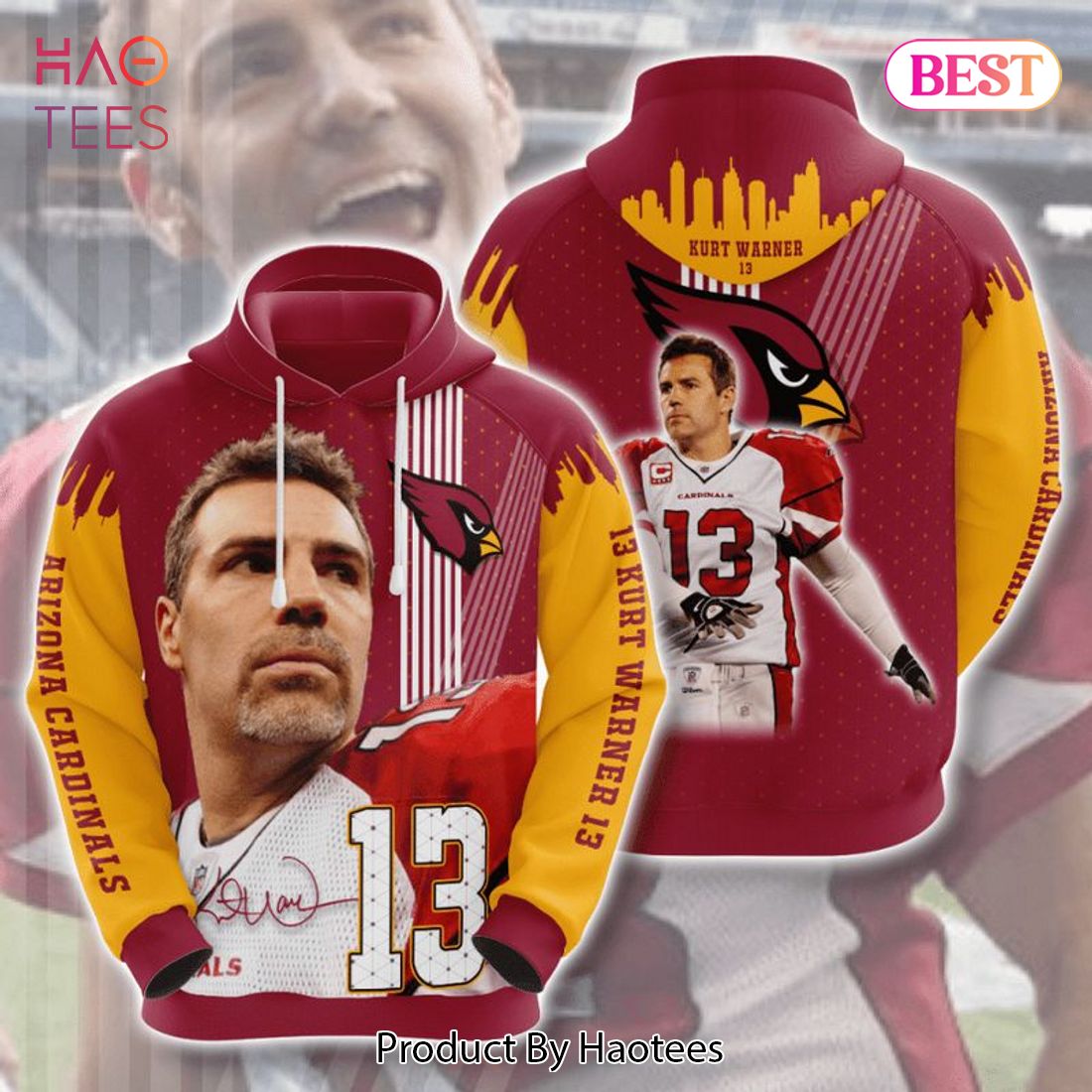 LUXURY Arizona Cardinals No13 Kurt Warner 3D Hoodie