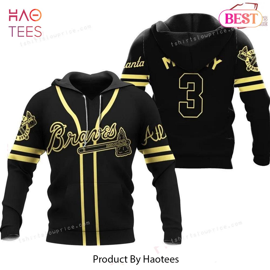 LUXURY Atlanta Braves Dale Murphy  3 Great Player MLB Black 3D Hoodie Allover, Gift For Atlanta Fans Hoodie