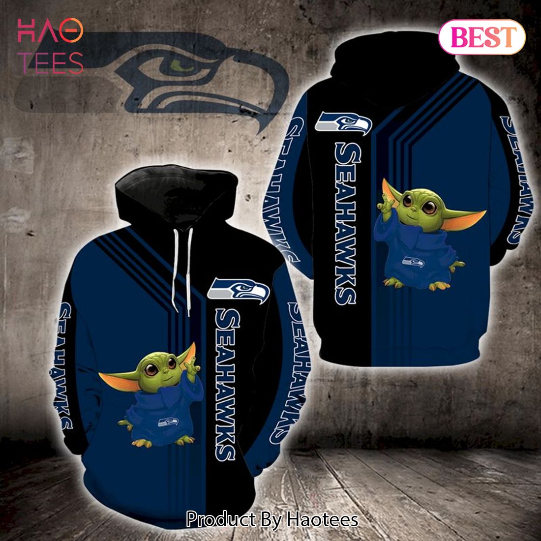 LUXURY Baby Yoda Lovers Seattle Seahawks Blue Black 3D Hoodie