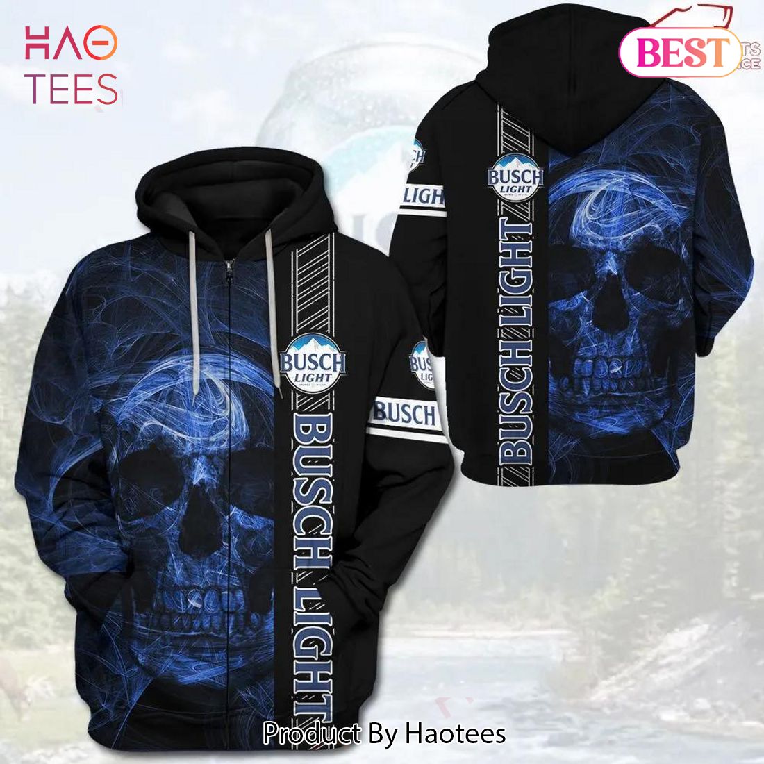 LUXURY Busch Light Beer Smoky Blue Skull 3D Hoodie LUXURY Busch Light Beer Smoky Blue Skull 3D Hoodie