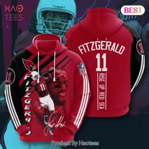 NEW Arizona Cardinals 11 Fitzgerald Signature Rise Up Red Sea 3D Hoodie