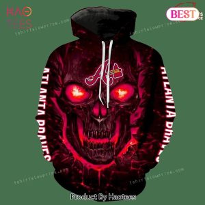 NEW Atlanta Braves Big Skull Fire Eyes 3D Hoodie Zipper