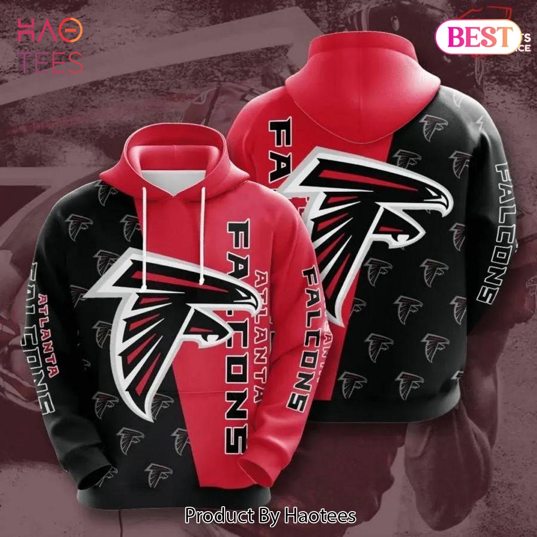 NEW Atlanta Falcons Big Logo 3D Casual Unisex Red Black Hoodie