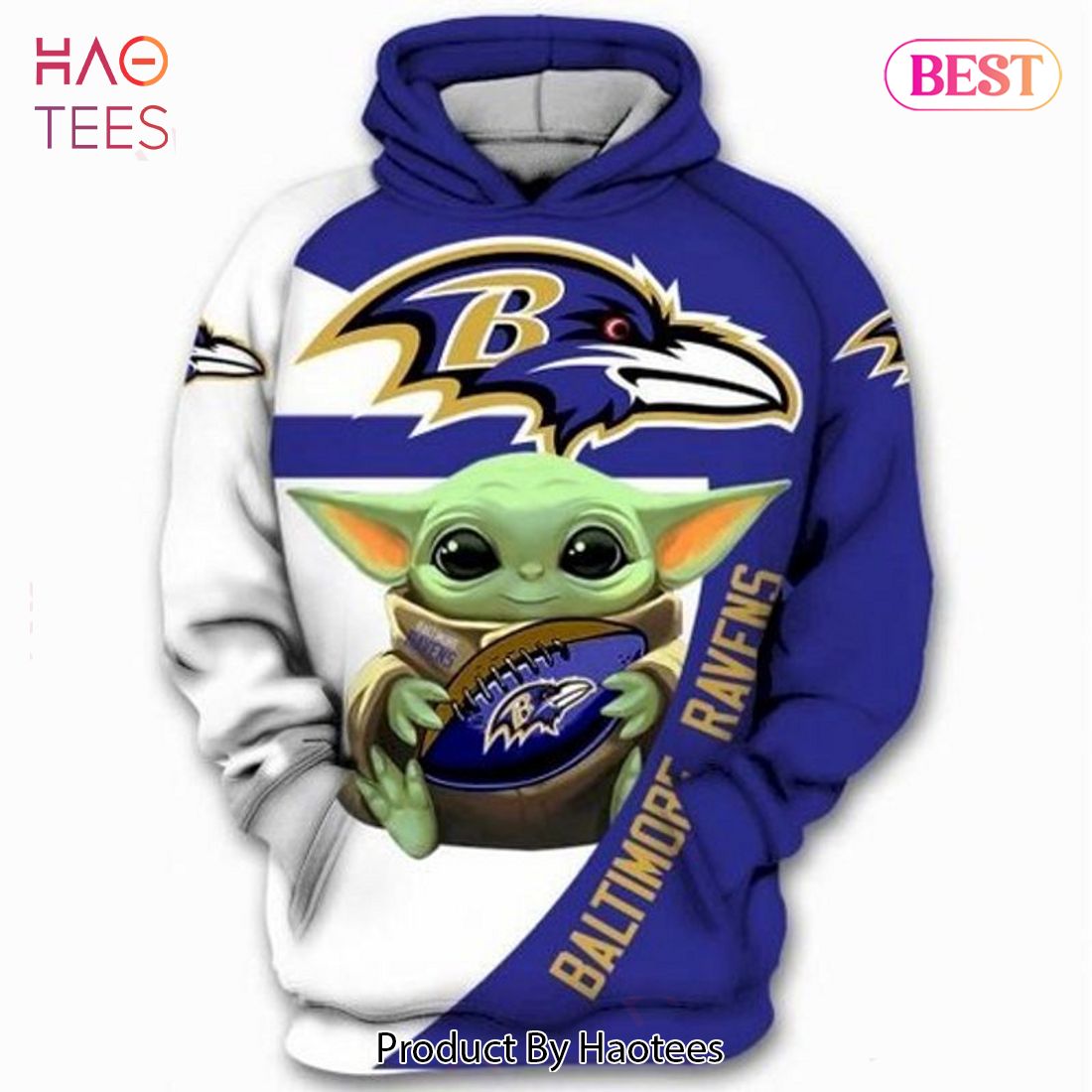 NEW Baltimore Ravens Logo Baby Yoda Star Wars 3D Hoodie