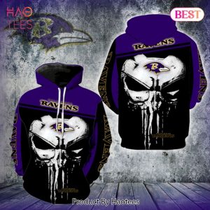 NEW Baltimore Ravens Logo Skull Punisher 3D Hoodie