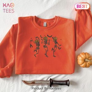 NEW Dancing Pumpkin Skeletons Embroidered Hoodie, Sweatshirt