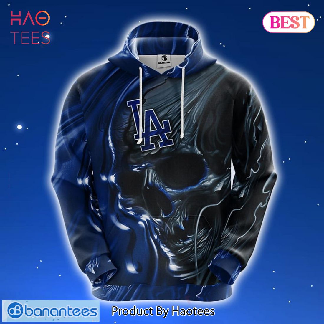 NEW MLB Los Angeles Dodgers Skull Blue 3D Hoodie Zip Hoodie