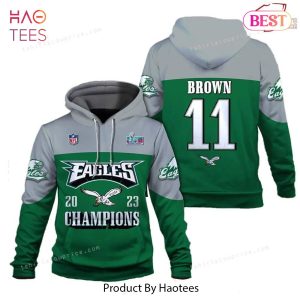 PREMIUM A. J. Brown 11 Eagles 2023 Champions Philadelphia Eagles Super Bowl Champion 2023 3D Hoodieed