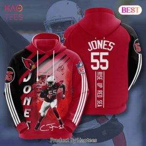 PREMIUM Arizona Cardinals 55 Jones Signature Rise Up Red Sea 3D Hoodie