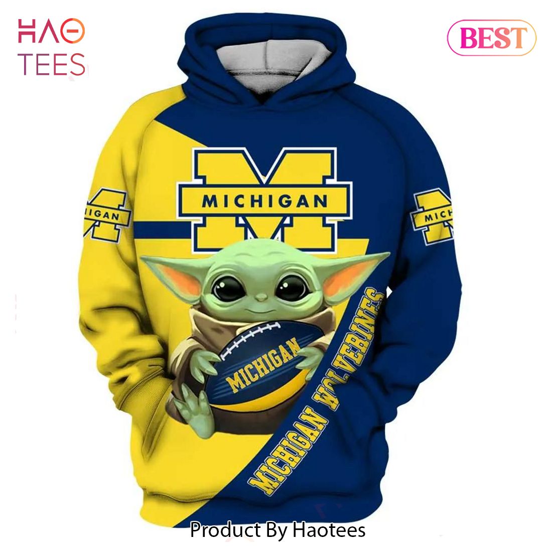 PREMIUM Baby Yoda Hug Ball Michigan Wolverines Football 3D Hoodie Michigan Wolverines Christmas Gifts