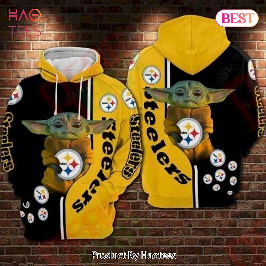 PREMIUM Baby Yoda Star Wars Pittsburgh Steelers Many Logo 3D Hoodie