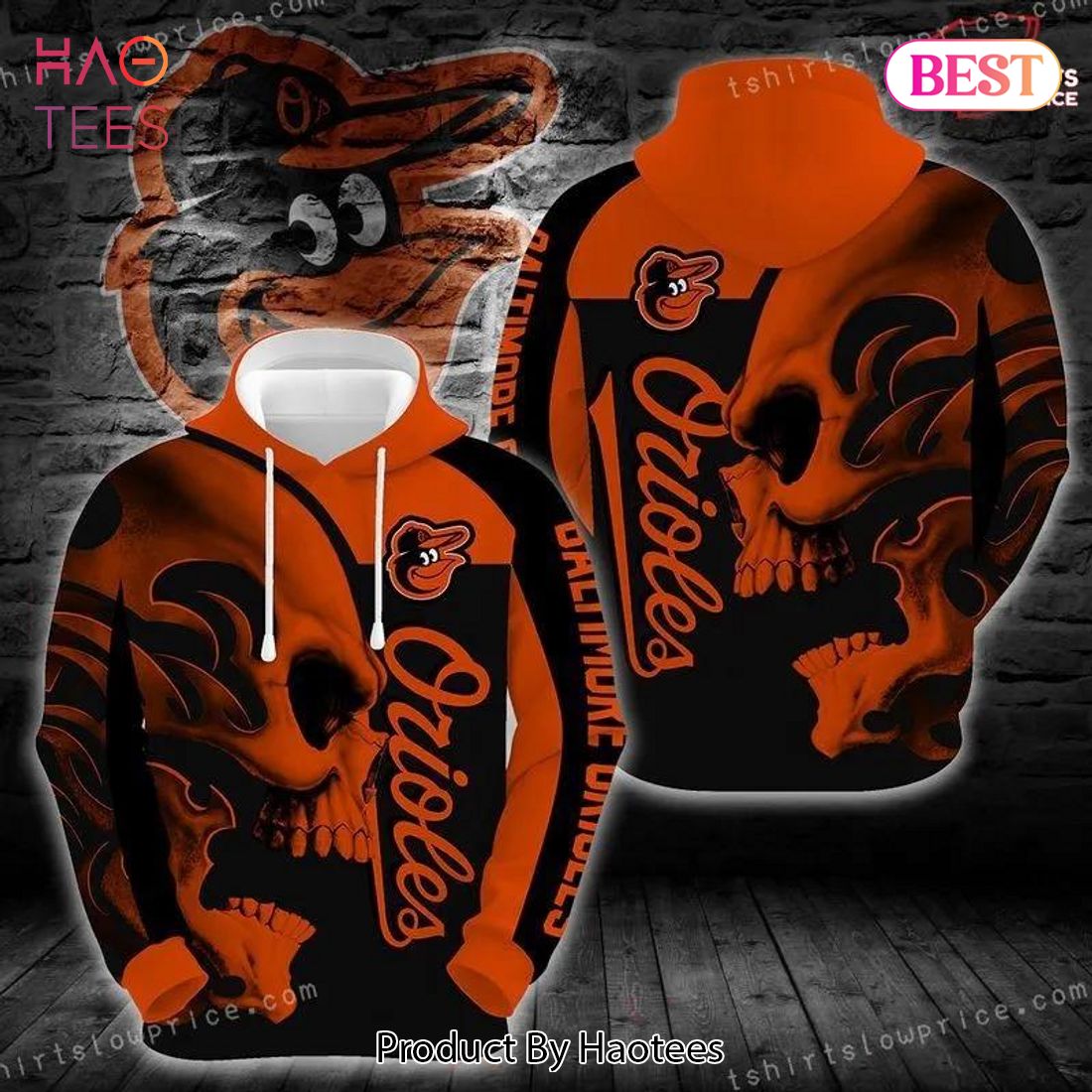 PREMIUM Baltimore Orioles Skull Orange Baltimore Orioles MLB 3D Hoodie
