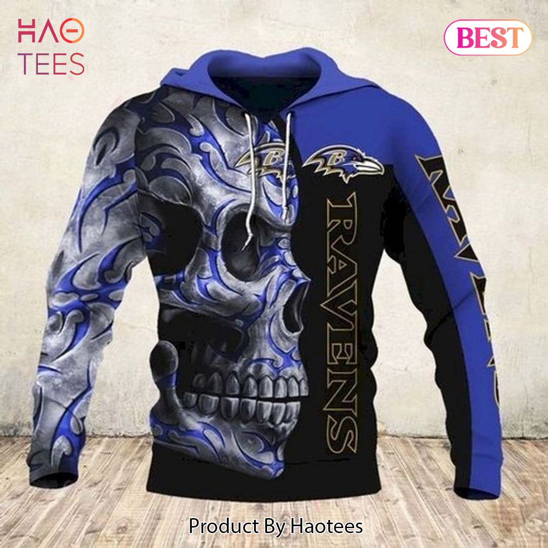 PREMIUM Baltimore Ravens Logo Skull Art 3D Hoodie