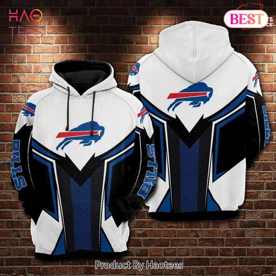 PREMIUM Buffalo Bills White 3D Hoodie Size M 5xl