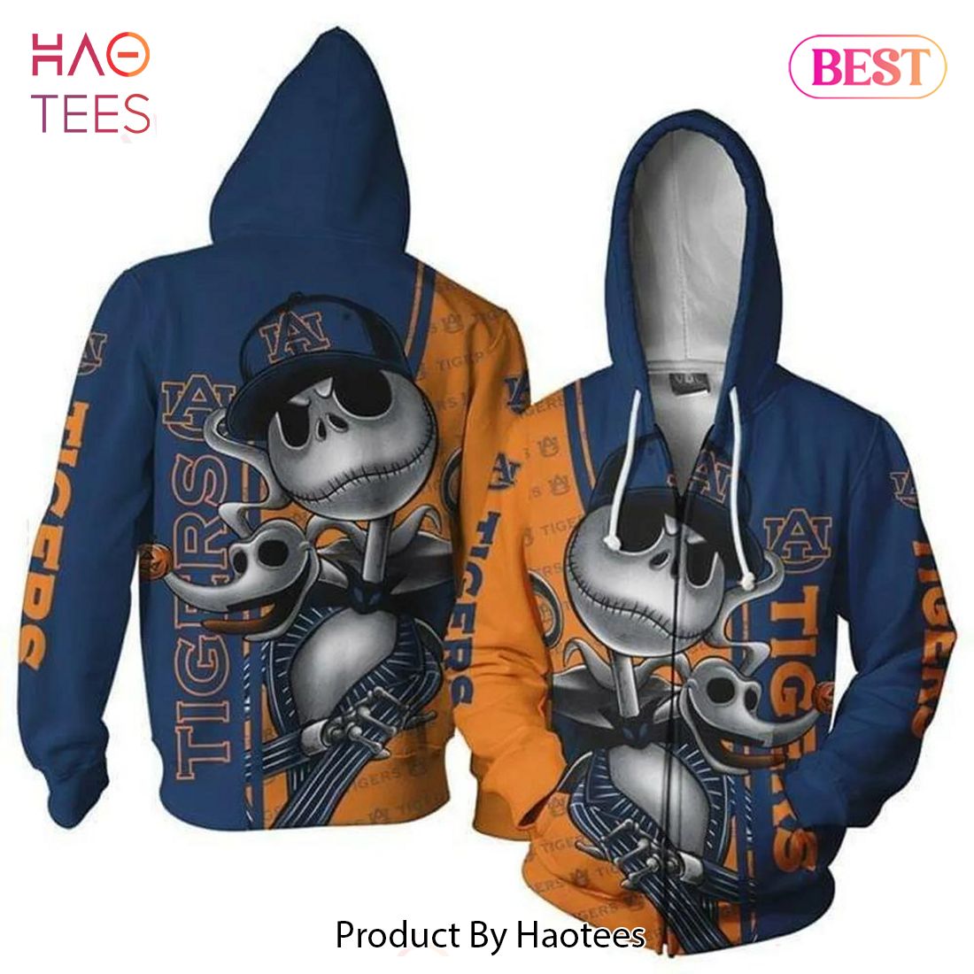 THE BEST Auburn Tigers Jack Skellington Halloween 3D Hoodie Auburn Tigers Christmas Gifts