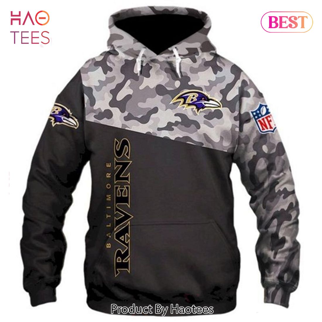 THE BEST Baltimore Ravens Logo Camo Pattern 3D Hoodie