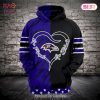 THE BEST Baltimore Ravens Logo Go Purple Go Black Heart 3D Hoodie
