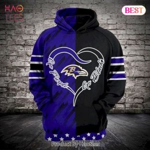THE BEST Baltimore Ravens Logo Go Purple Go Black Heart 3D Hoodie