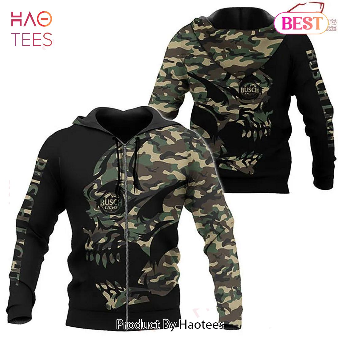 THE BEST Camo Skull Busch Light Unisex 3D Hoodie
