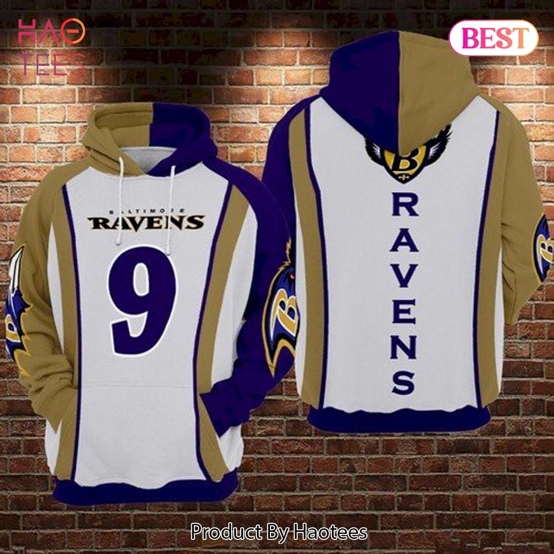 TRENDING Baltimore Ravens Logo Number 9 3D Hoodie
